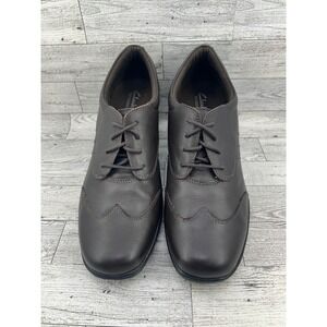 Clarks Bendables Women Brown Leather Wingtip Lace Up‎ Block Heel Shoes 12M